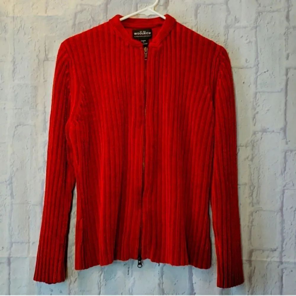 WOOLRICH Ribbed Zip Front Cardigan Sweater XL